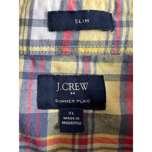 J Crew Men's Summer Plaid Slim Long Sleeve Button Down Shirt Yellow Blue Size XL - Picture 3 of 9